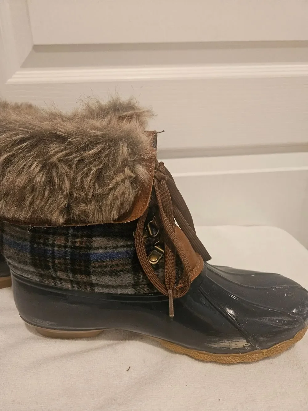 JustFab Brown and Black Faux-Fur Duck Boots